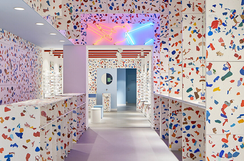 Recycled plastic terrazzo texture detail
