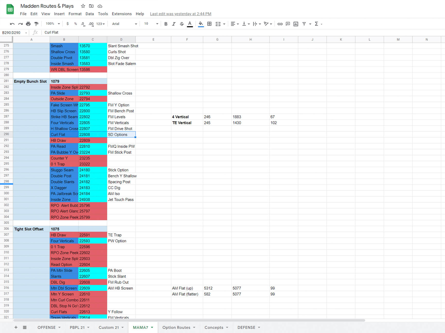 Playbook planning spreadsheet