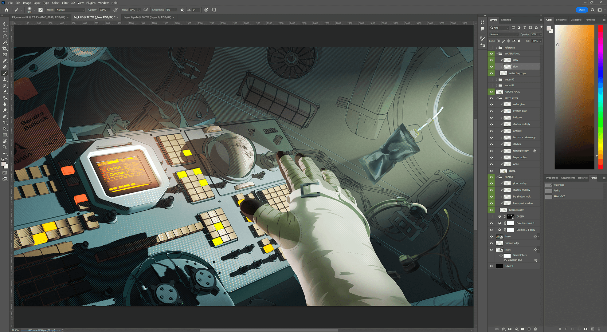 Photoshop canvas with the capsule frame and the painted foreground elements stacked in layers