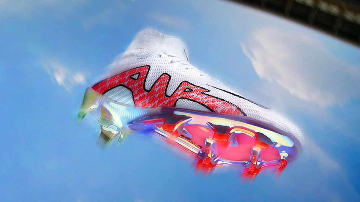 Nike Air Zoom Mercurial boot floating against a blue sky