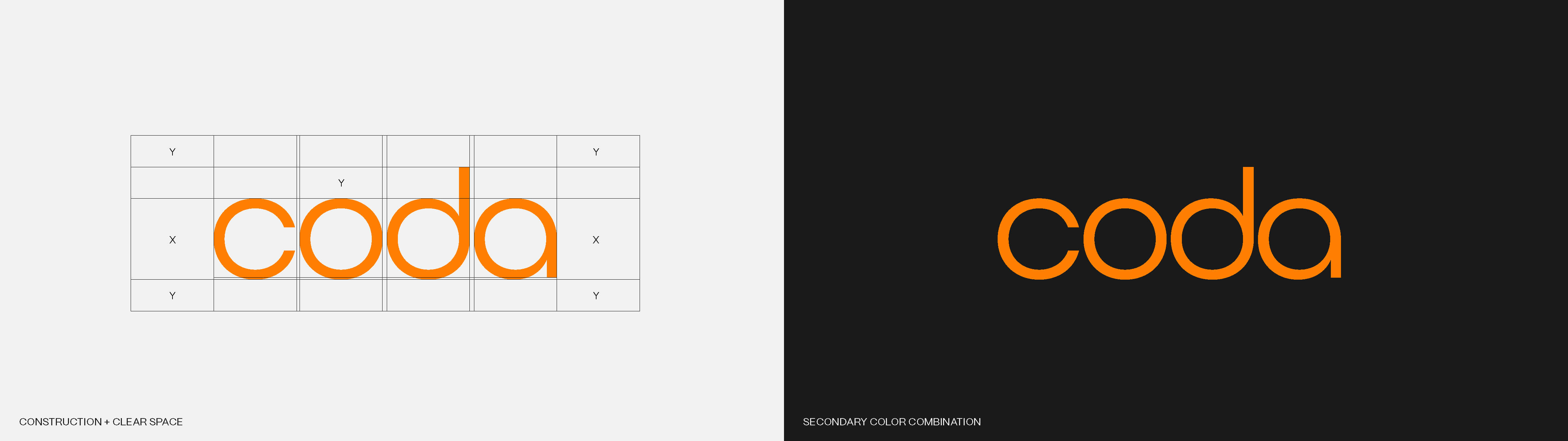 CODA logotype on construction grid, light and dark