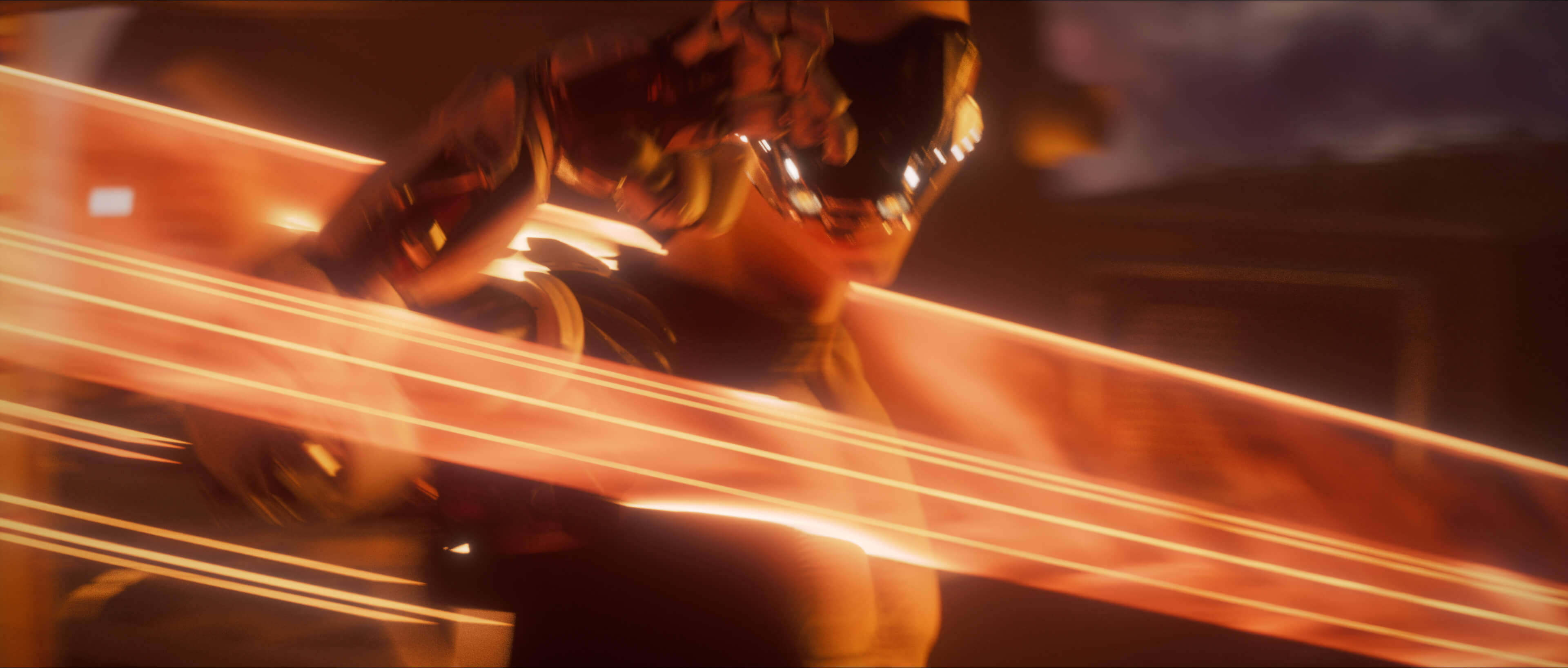 Rider blurring through streaks of light