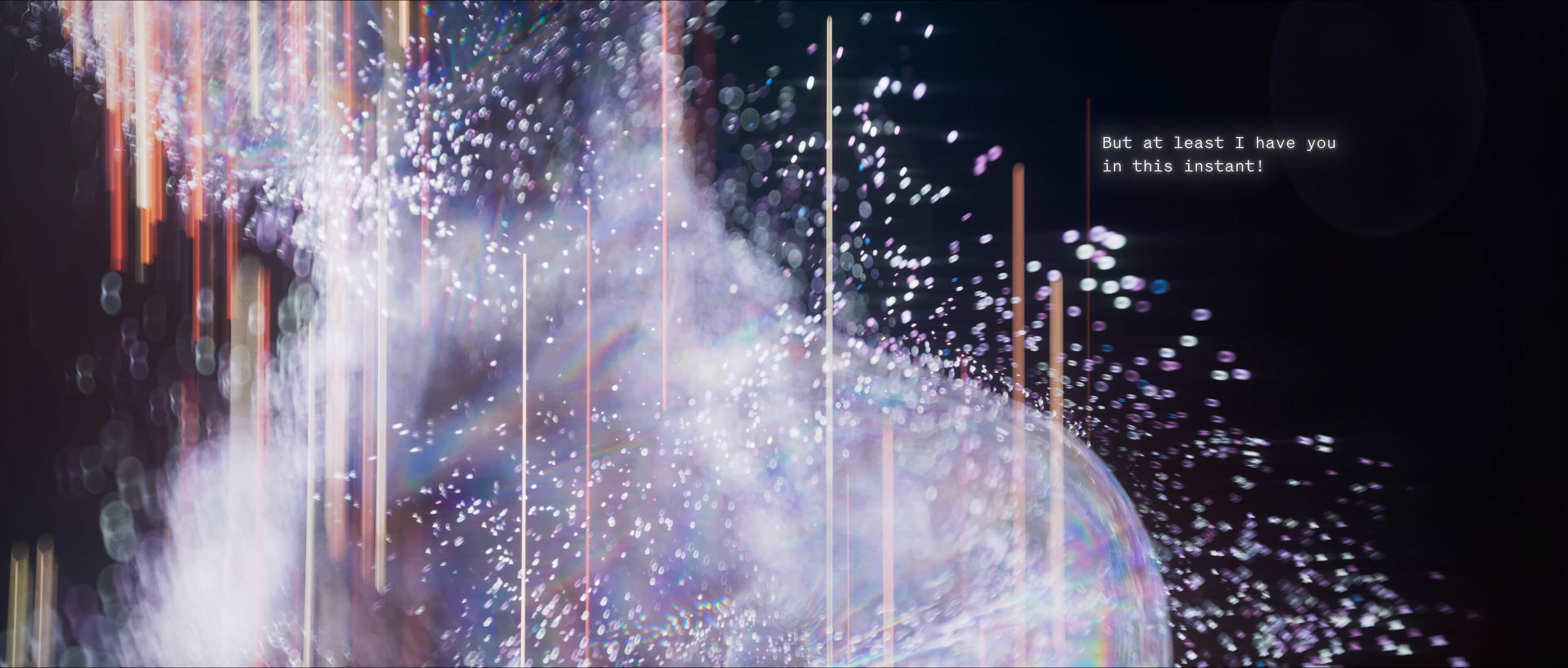 Plume of white particles rising through glitch streaks