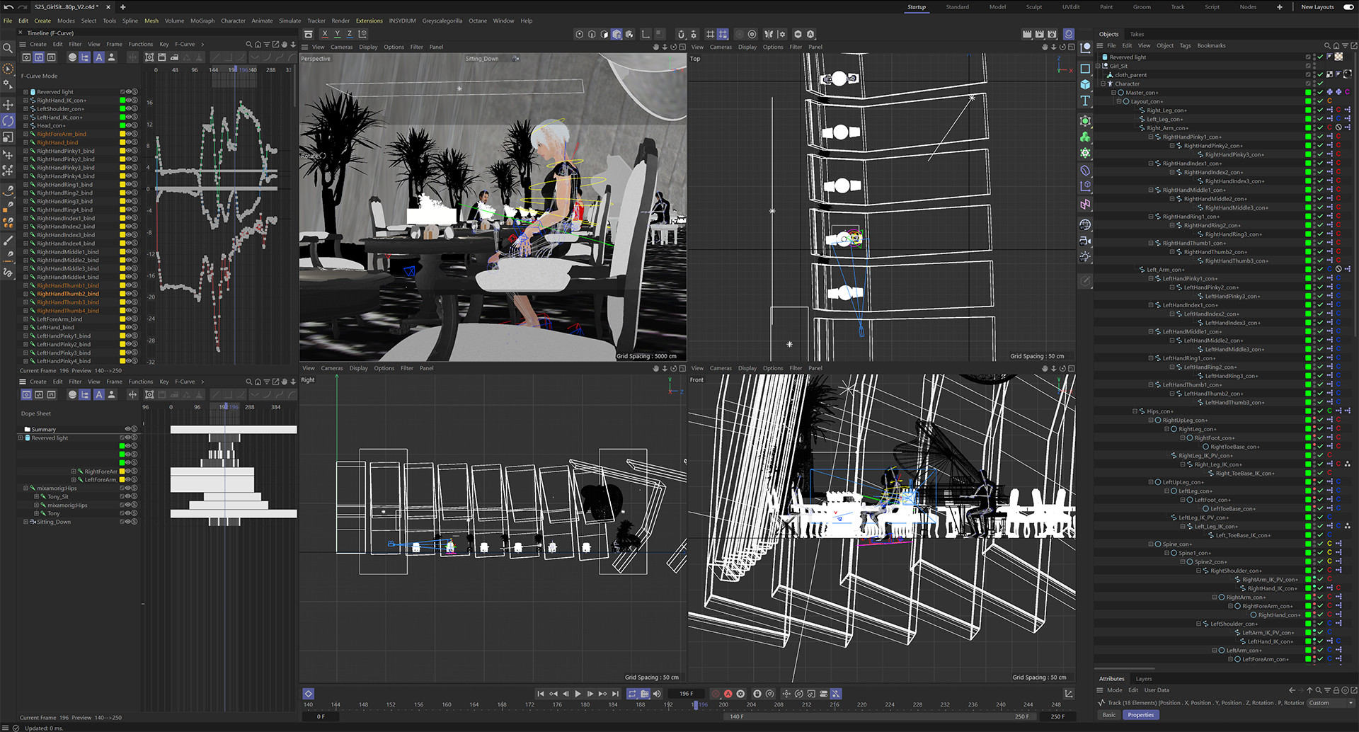 Wireframe viewports of the city environment in Cinema 4D