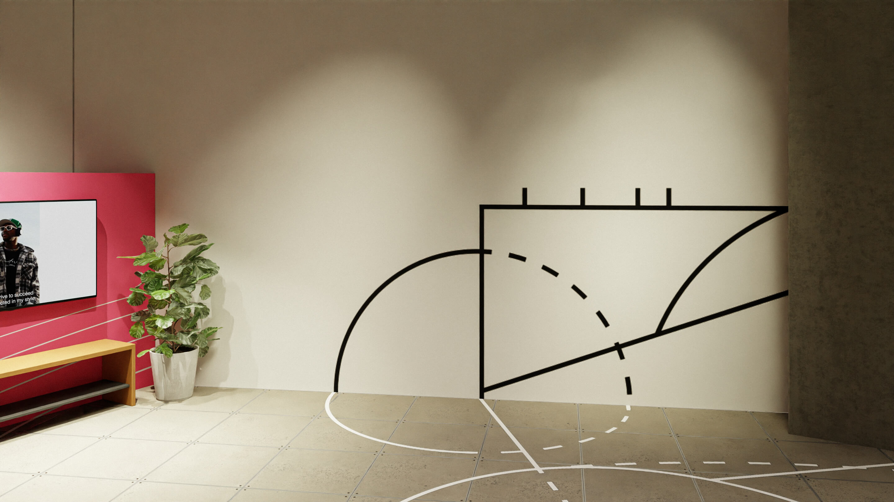 Render of the wayfinding graphics