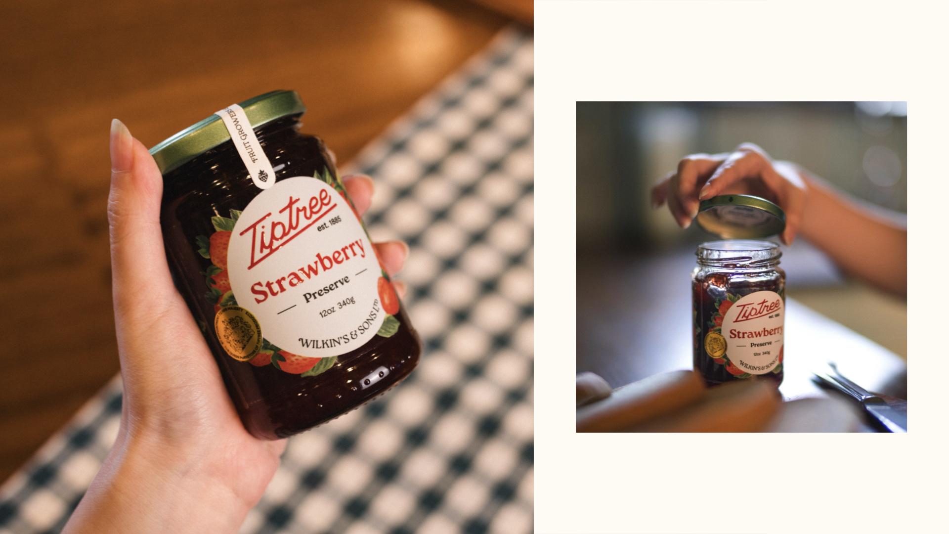 Tiptree jars styled with a breakfast spread